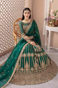 FARIZA Forest Green  Engaging Embellishments Korean Silk Lehnga Set