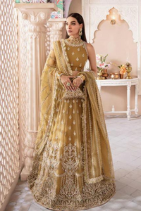 ZARDOZI Olive Green Organza Gleaming Embellishments Choli & Lehnga Set