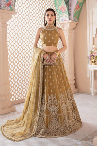 ZARDOZI Olive Green Organza Gleaming Embellishments Choli & Lehnga Set