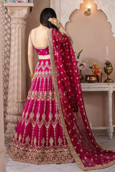 MAYAL Sparkling Pink Gold Embellishments Silk Choli & Lehnga Set