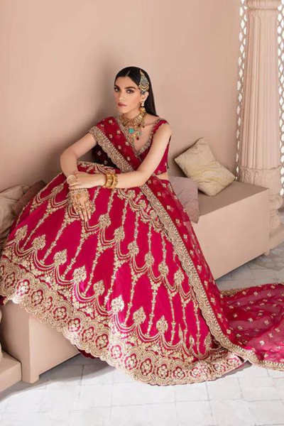 MAYAL Sparkling Pink Gold Embellishments Silk Choli & Lehnga Set