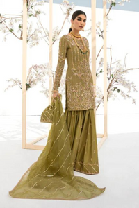 MAHJABEEN Olive Green Korean Silk kurta and gharara set 