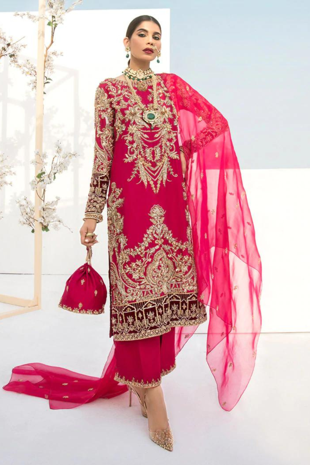 DAARIA  Fuchsia Raw Silk by KANWAL MALIK 'RIWAYAAT'