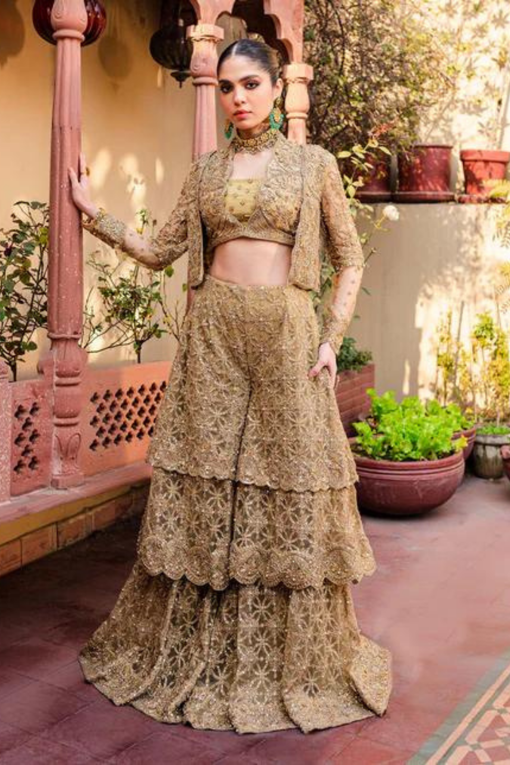 ARMISH Copper Net Jacket Sharara Set