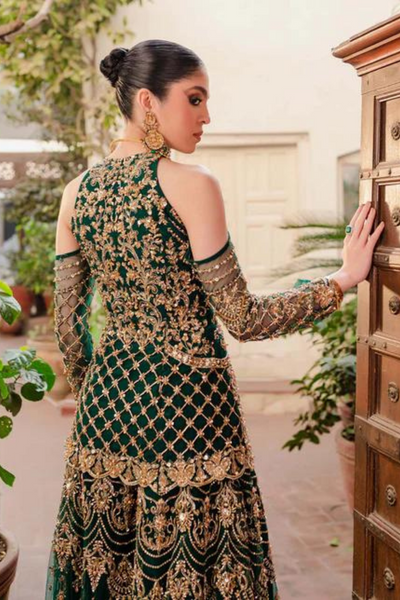 KASHAF Bottle Green Jacket Sharara Set