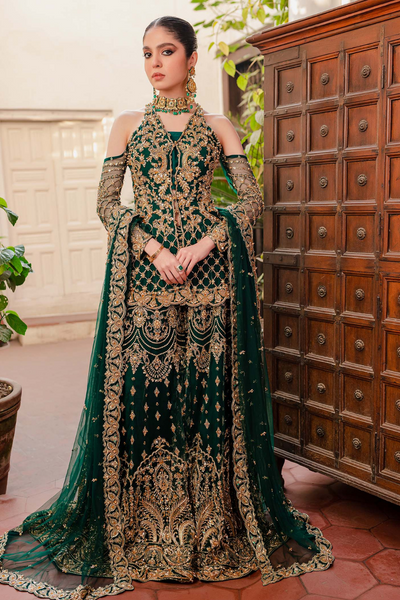 KASHAF Bottle Green Jacket Sharara Set