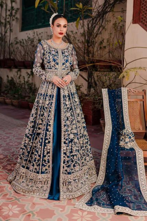 SABEEN Teal Organza Pishwas Lehenga Set