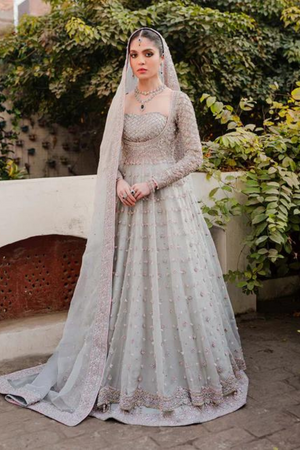 MEHREEN Grey Organza Pishwas Lehenga Set 