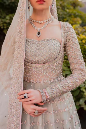 MEHREEN Grey Organza Pishwas Lehenga Set 