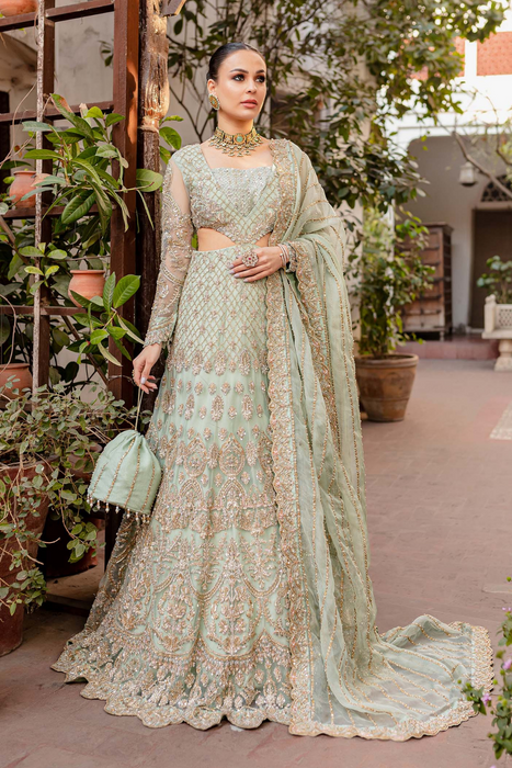 NAFEESA Mint Net Pishwas with Dupatta 