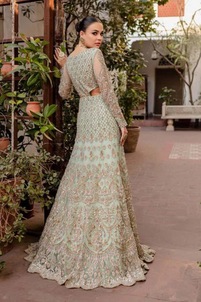 NAFEESA Mint Net Pishwas with Dupatta 