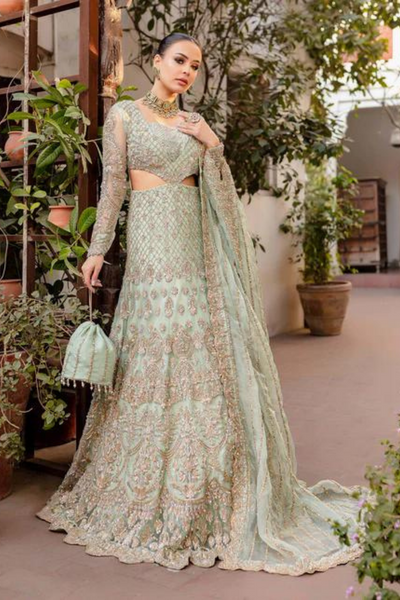 NAFEESA Mint Net Pishwas with Dupatta 