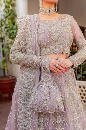 MUSHQ Lilac Organza Lehenga Choli by Kanwal MalikMaheNur Luxury Formal