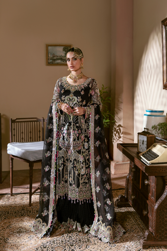 TAAREEKI Flamboyant Black Organza Ensemble by KANWAL MALIK