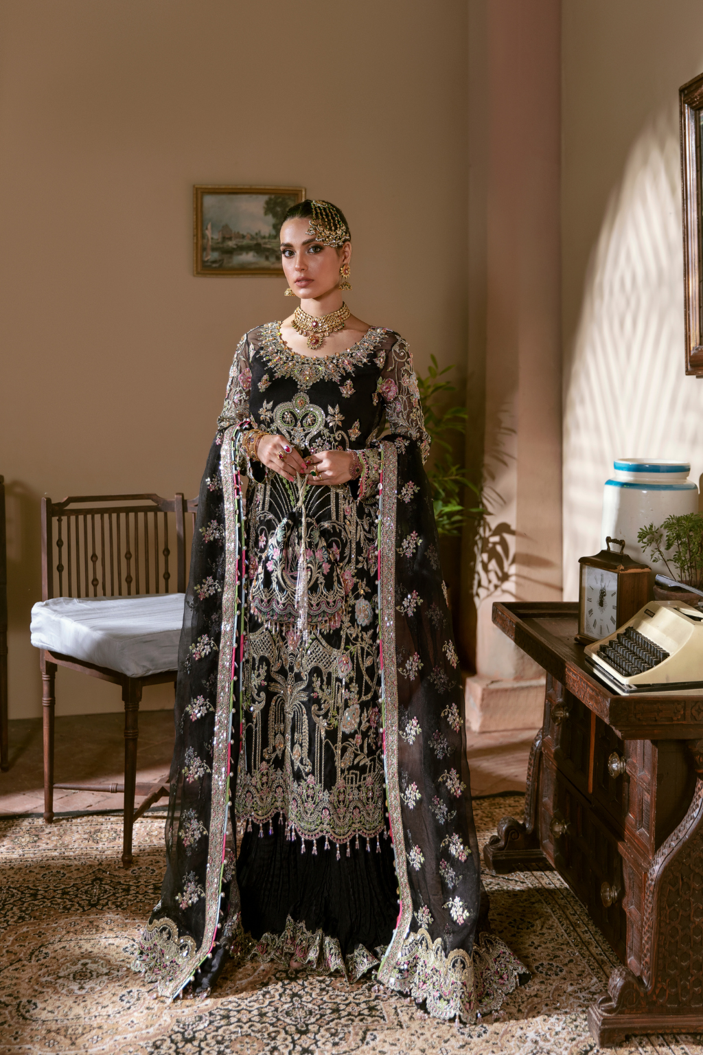 TAAREEKI Flamboyant Black Organza Ensemble by KANWAL MALIK