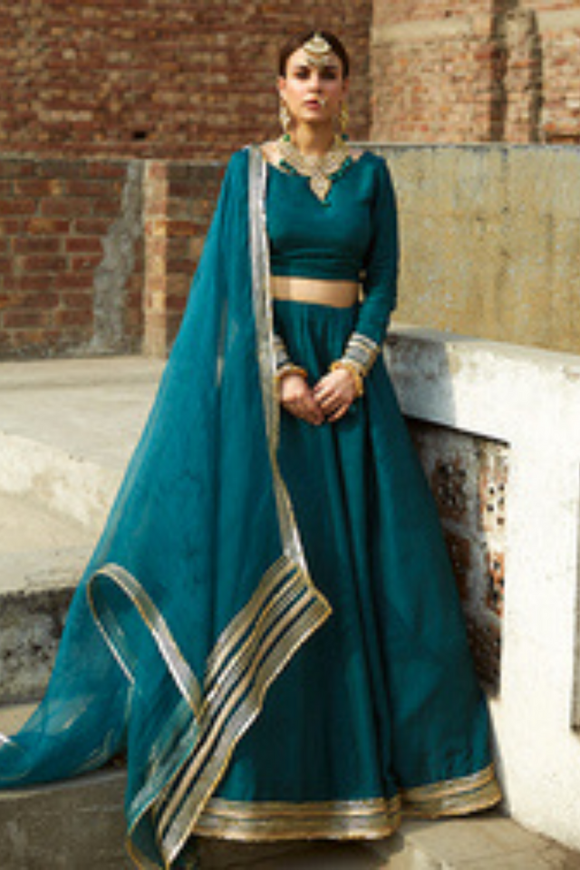 ARMINA Lehenga: Handcrafted Sea Green Gota-Patti Layers 