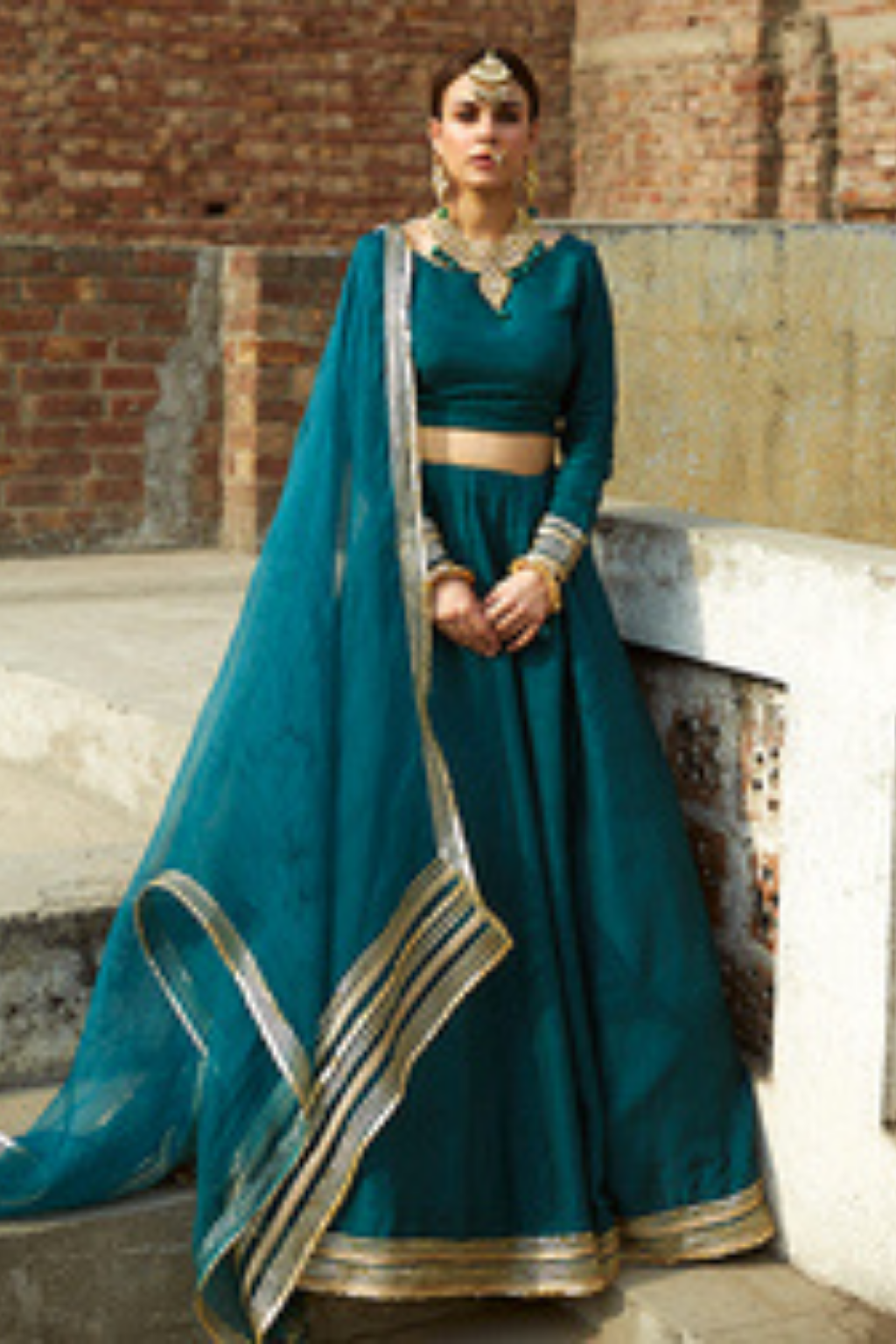 ARMINA Lehenga: Handcrafted Sea Green Gota-Patti Layers 