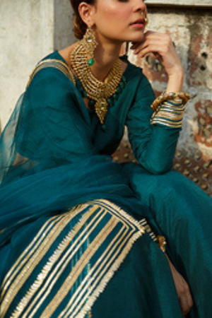 ARMINA Lehenga: Handcrafted Sea Green Gota-Patti Layers 