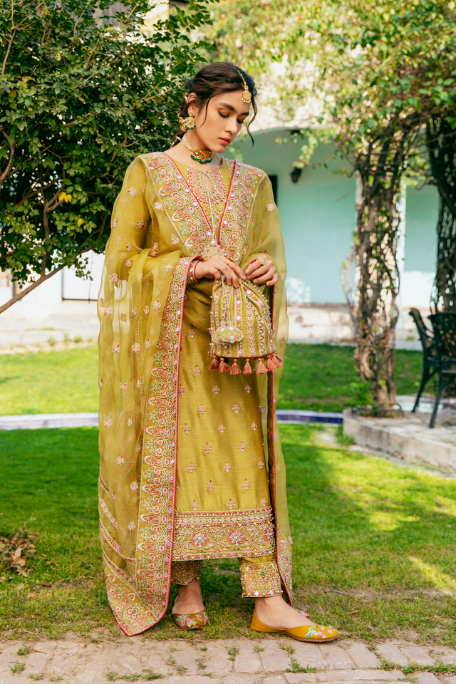 DIYA lime green Korean Silk Suit