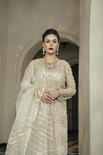 WHITE JADE Embroidered Outfit by Kanwal Malik 