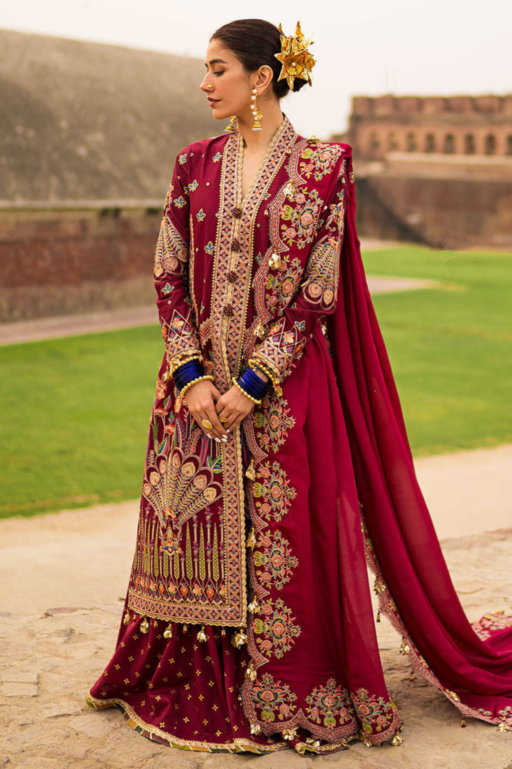 ZAFRAN Maroon Festive Lawn Ensemble