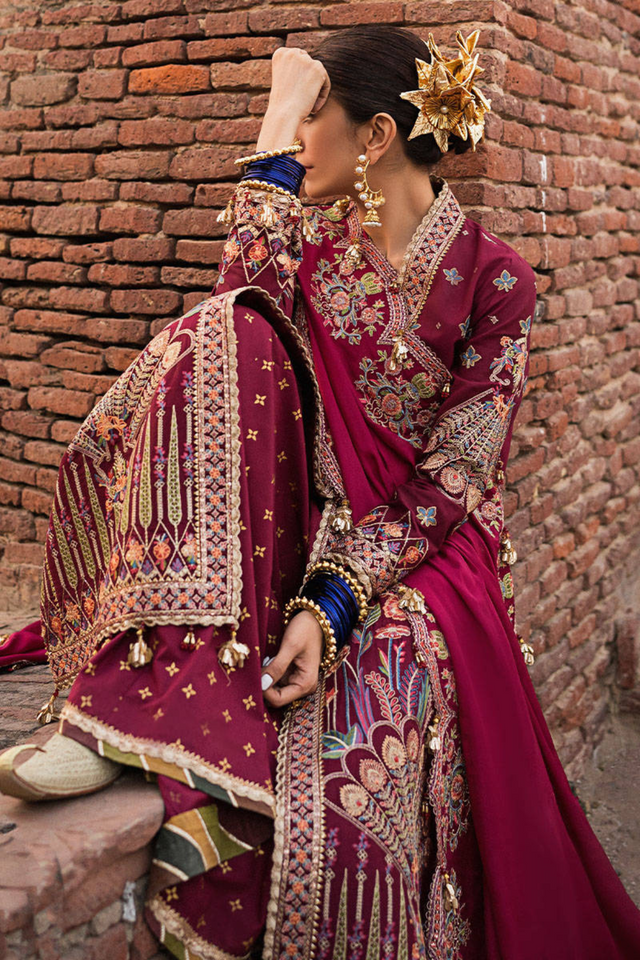 ZAFRAN Maroon Festive Lawn Ensemble