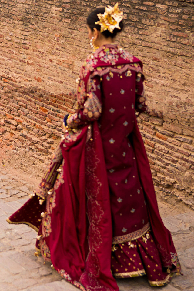 ZAFRAN Maroon Festive Lawn Ensemble