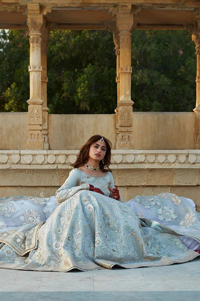 MAHWARI Ivory Karandi Silk Kalidaar dress by Mohsin Naveed Ranjha