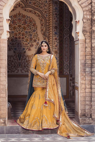 YELLOW BRIDAL - Hand Embellished Net Ensemble