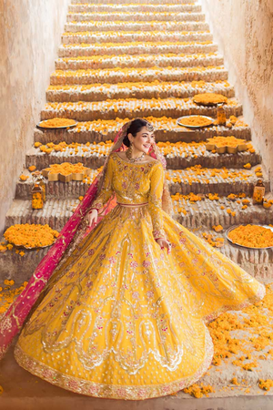 MAH-E-MIR - Embellished Mustard Lehenga Set