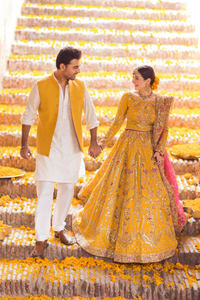 MAH-E-MIR - Embellished Mustard Lehenga Set