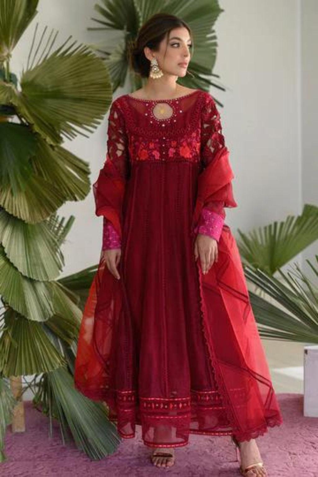 SCARLET ROSE deep red embroidery peshwas 