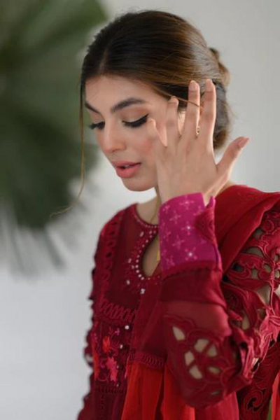 SCARLET ROSE deep red embroidery peshwas 