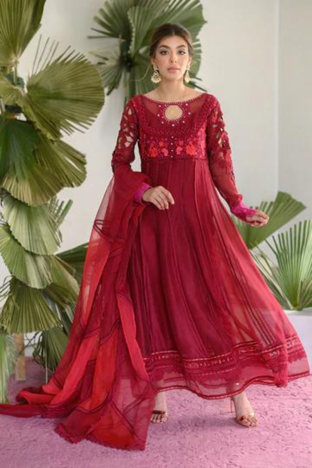 SCARLET ROSE deep red embroidery peshwas 