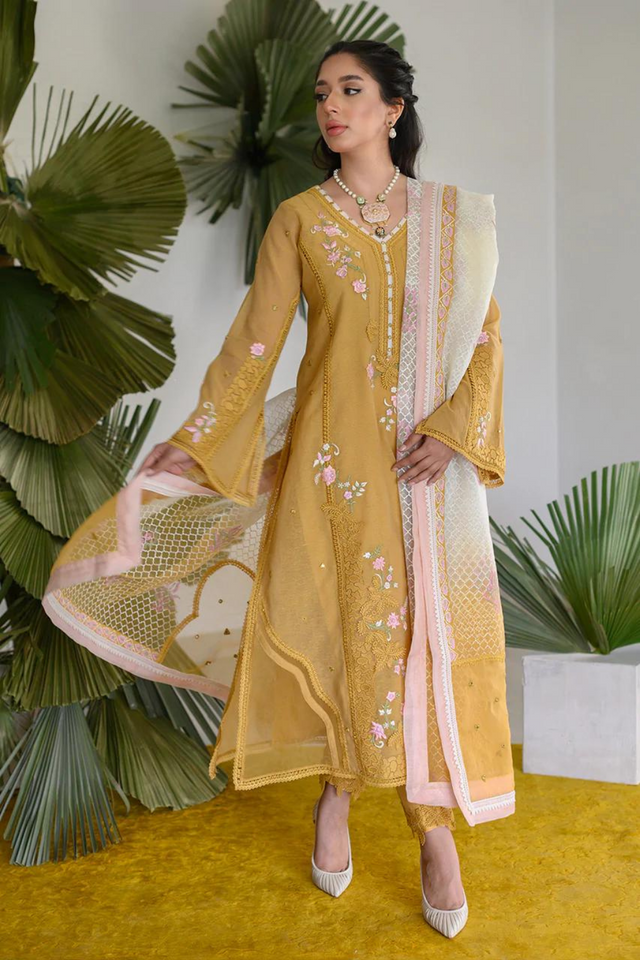 MILA yellow kurta set by Nadia Farooqui Raisa Eid Edit'22. 