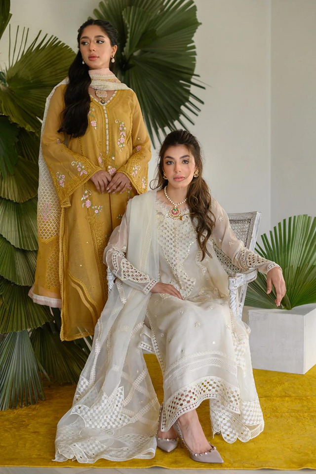 MILA yellow kurta set by Nadia Farooqui Raisa Eid Edit'22. 