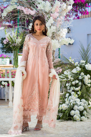 PEARL AFFAIR Silk Karandi Kurta by Nadia Farooqui 'ZINNIA' Pret