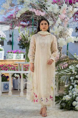 MORNING GLORY Ivory Floral Silk Shirt by Nadia Farooqui 'ZINNIA' Pret