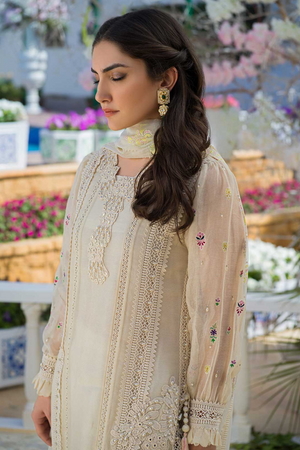 MORNING GLORY Ivory Floral Silk Shirt by Nadia Farooqui 'ZINNIA' Pret