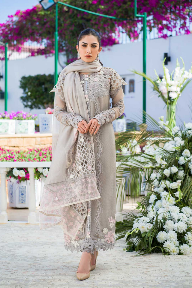 PASTEL CARNATION Cutwork Silk Shirt by Nadia Farooqui 'ZINNIA' Pret"