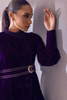 MELANY Plum Velvet Top with Embellished Belt by SANA ABBAS