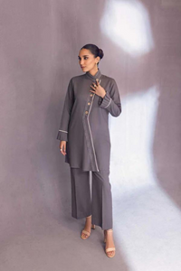 TIANA Charcoal Grey Cotton Top by SANA ABBAS La Fiesta '22 