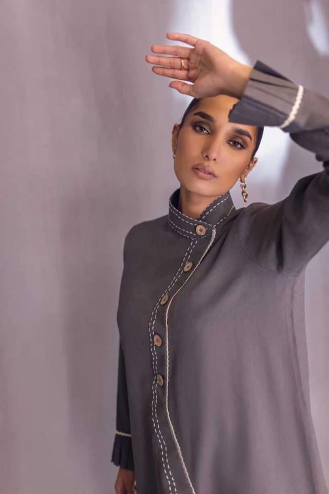 TIANA Charcoal Grey Cotton Top by SANA ABBAS La Fiesta '22 