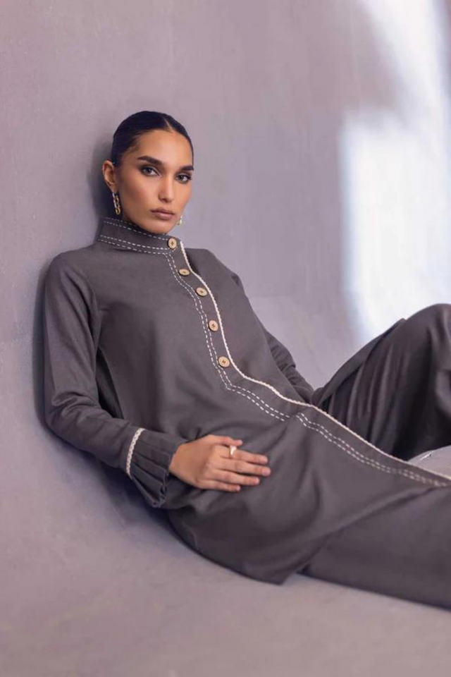 TIANA Charcoal Grey Cotton Top by SANA ABBAS La Fiesta '22 