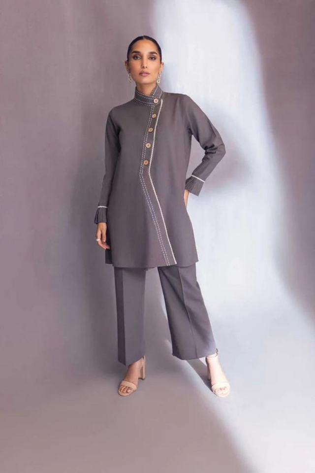 TIANA Charcoal Grey Cotton Top by SANA ABBAS La Fiesta '22 