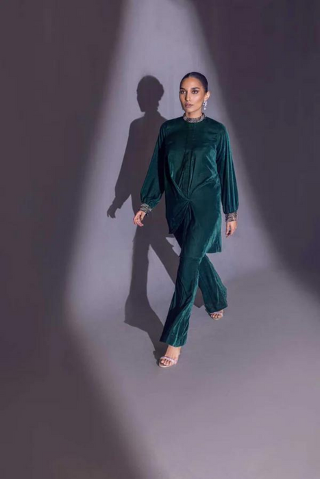 ELSA 2  Emerald Green Velvet Top by SANA ABBAS La Fiesta '22