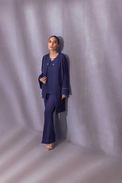 MIA Navy Blue Georgette Coat by SANA ABBAS La Fiesta '22