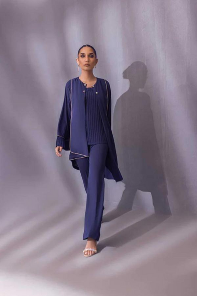 MIA Navy Blue Georgette Coat by SANA ABBAS La Fiesta '22