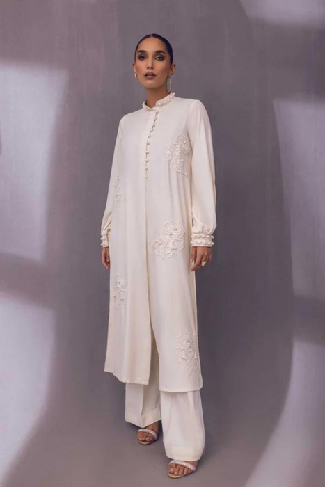 DELLA Ivory Georgette Shirt by  SANA ABBAS La Fiesta '22