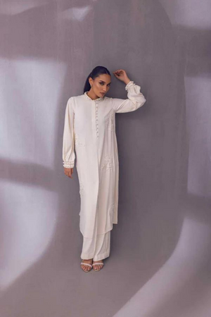 DELLA Ivory Georgette Shirt by  SANA ABBAS La Fiesta '22